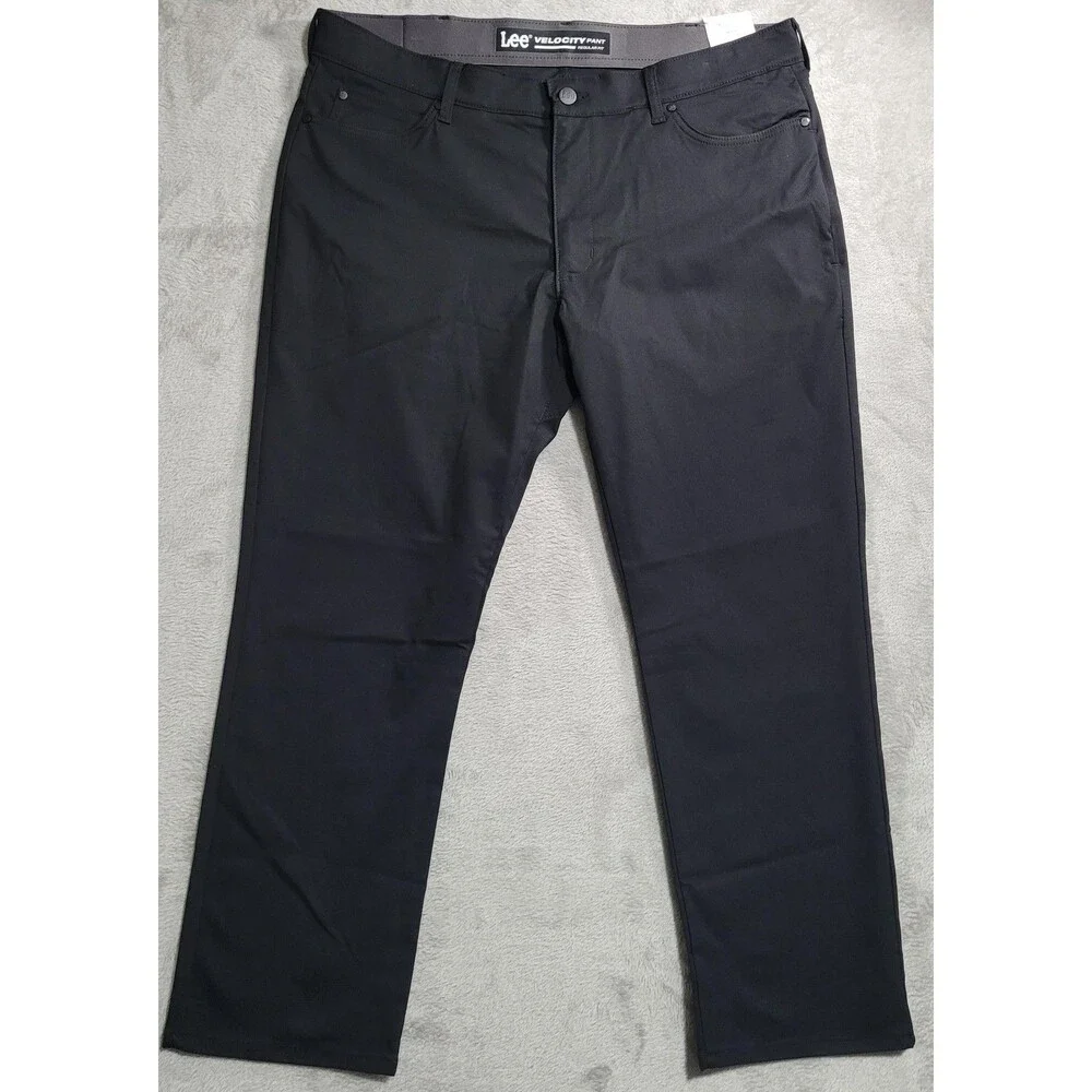 Lee Velocity Pants Mens 40x30 Black Microfiber Regular Fit Straight Leg Chino